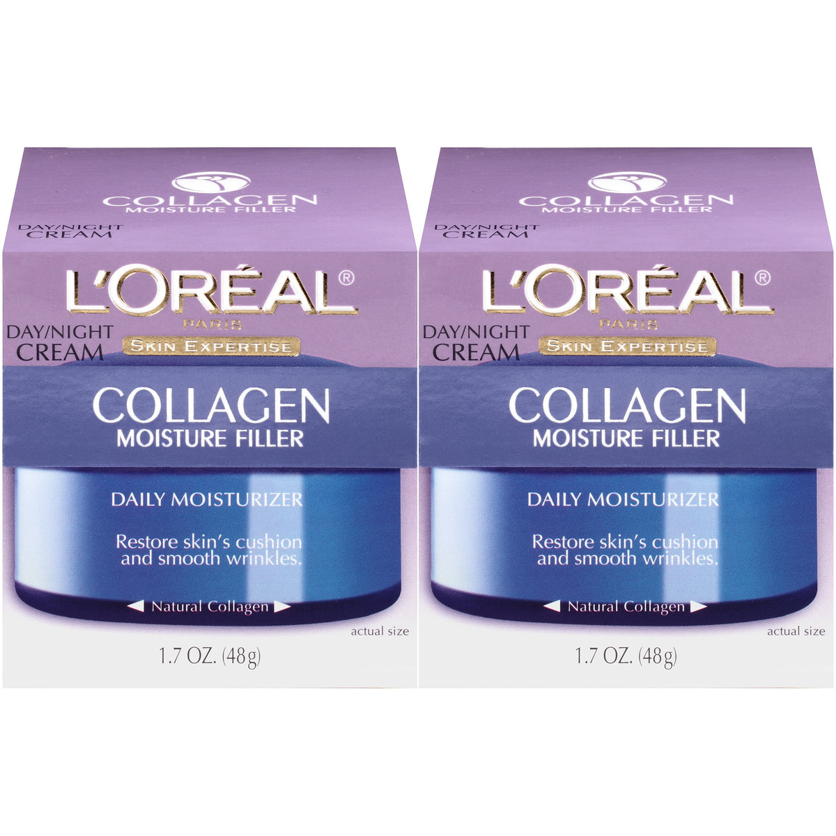 LOreal Paris Skincare Collagen Face Moisturizer Day and Night Cream Anti-Aging Face Neck and Chest Cream to smooth skin and reduce wrinkles 1.7 oz Pack of 2
