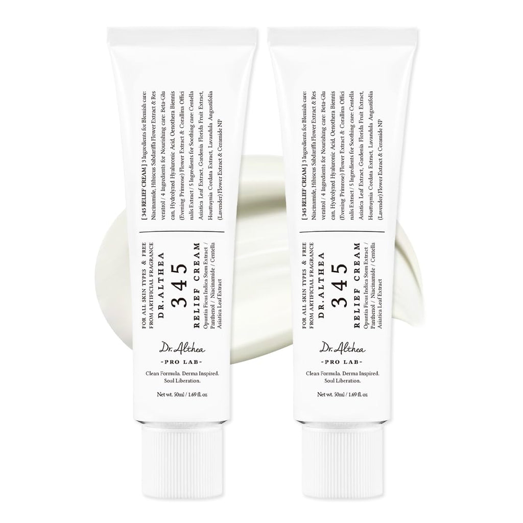 Dr.Althea 345 Relief Cream | Daily Face Moisturizer | Blemish Relief Care | Soothing Recovery & Moisture with Niacinamide Panthenol | Korean Vegan Skin Care for All Skin Types | 1.7 Fl Oz (Pack of 2)
